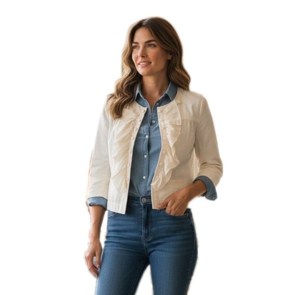 J.Crew Ruffle Front Jacket Crop 3/4 Sleeve‎ Coquette Preppy Cottagecore Fairy 4